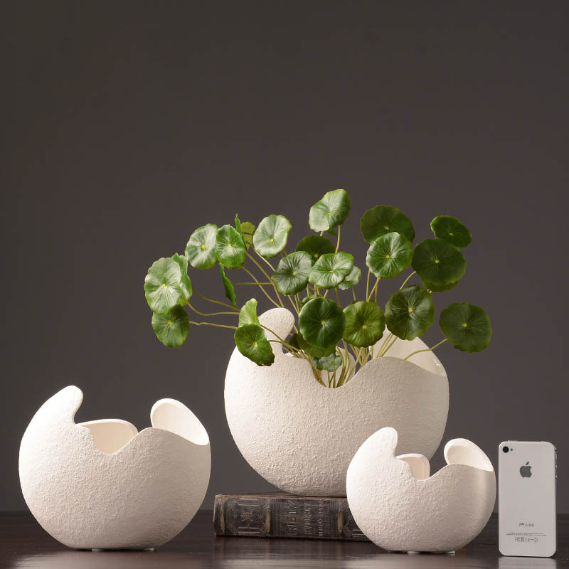 蛋殼造型白陶花器 圖片 2